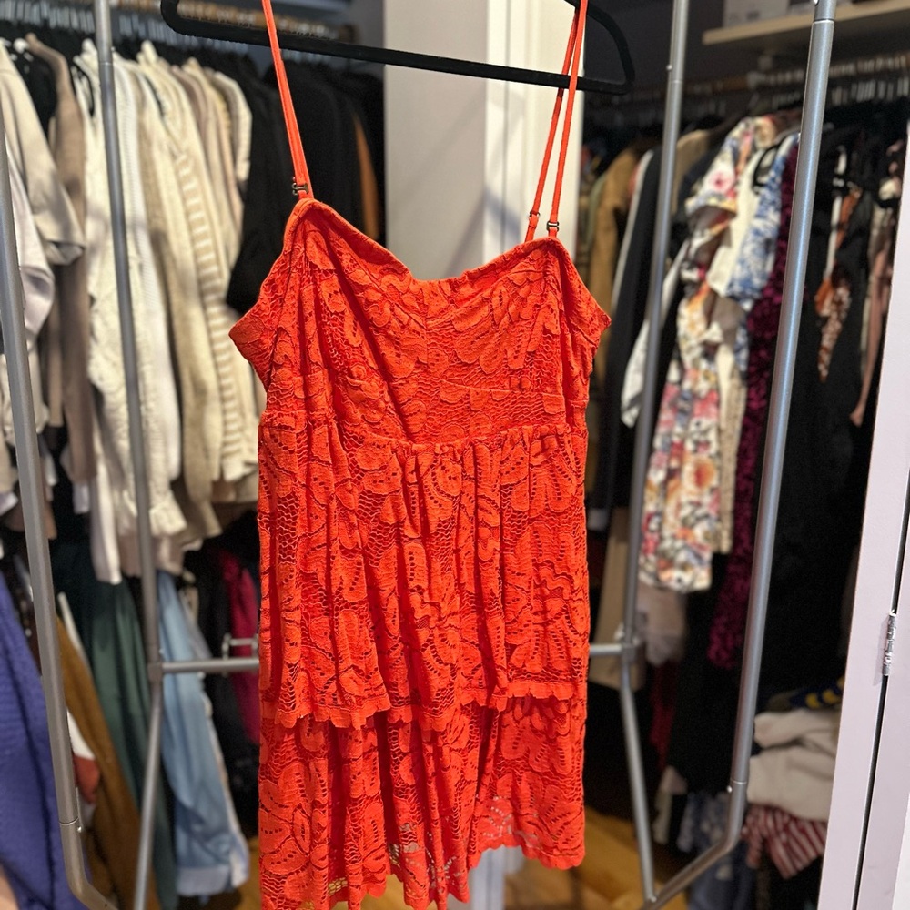 Mauve Strapless Lace Dress - Vibrant Orange